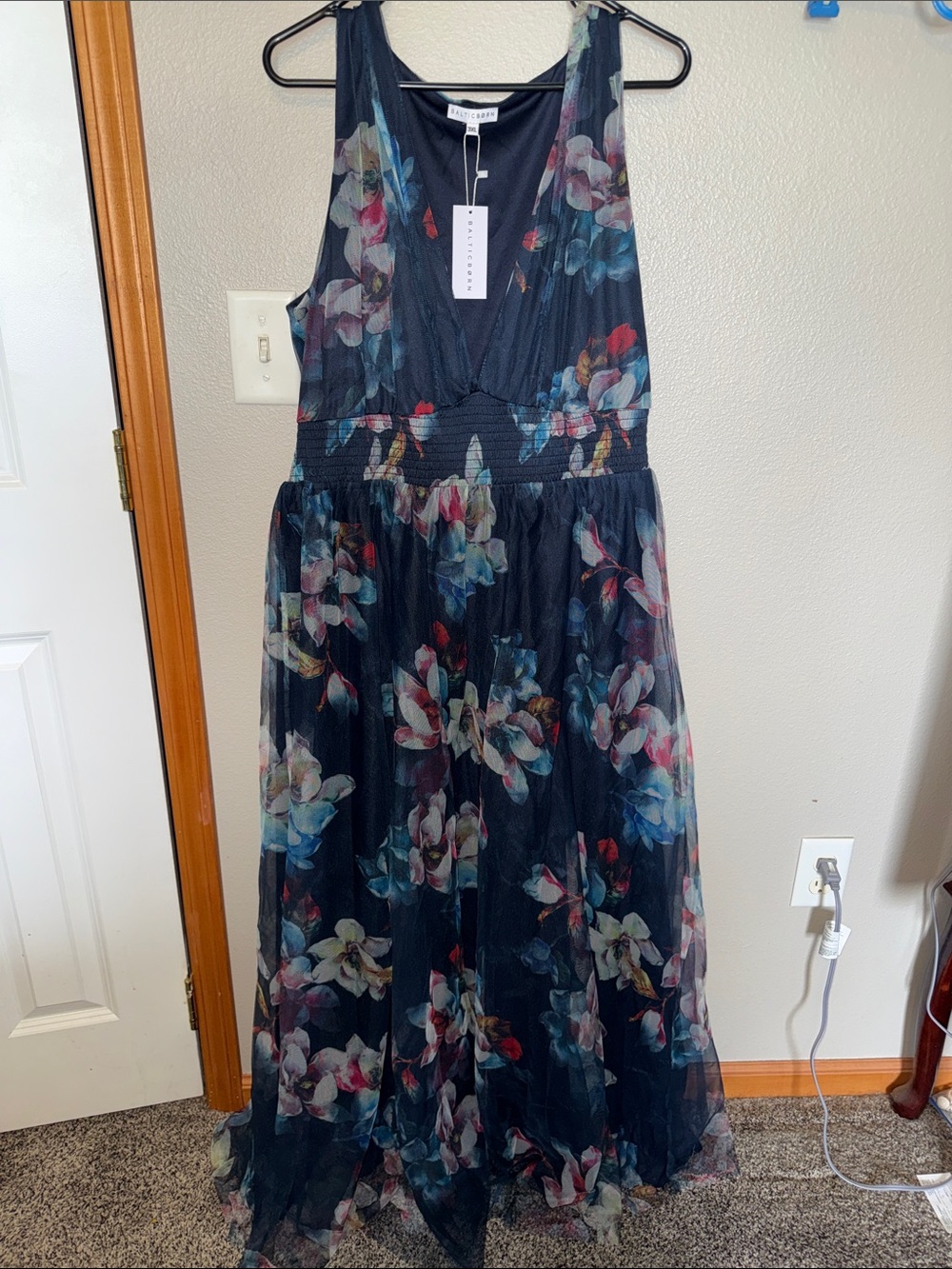 Baltic Born Navy Floral Chiffon Maxi Dress
